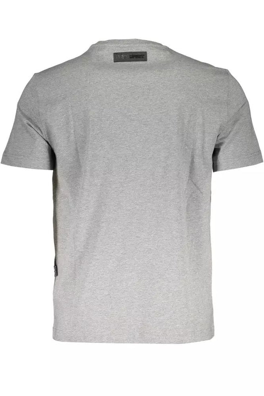 Sleek Gray Cotton Crew Neck Tee with Logo Print