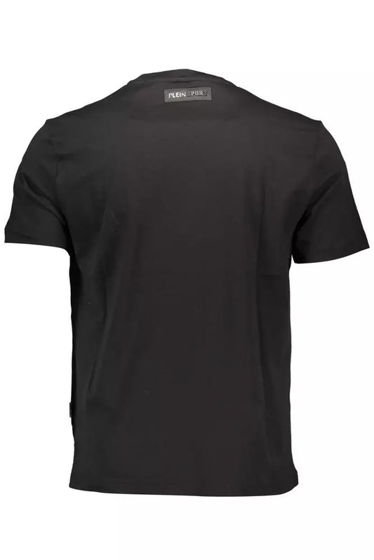 Sleek Black Cotton Crew Neck Tee with Logo