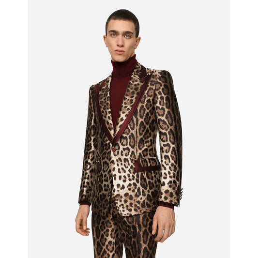 Elegant Leopard Print Silk Tuxedo Jacket