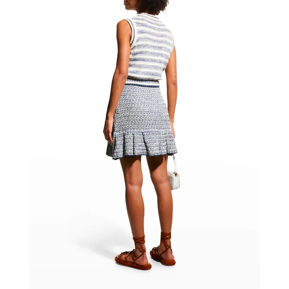 Elegant Jacquard Canvas Skirt in White & Blue