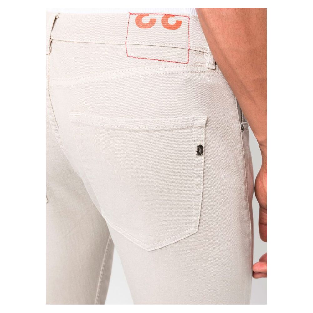 Cream White Stretch Cotton Trousers