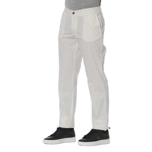 Chic White Cotton Blend Trousers