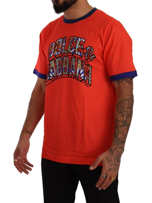 Elegant Orange Crew Neck Logo Tee