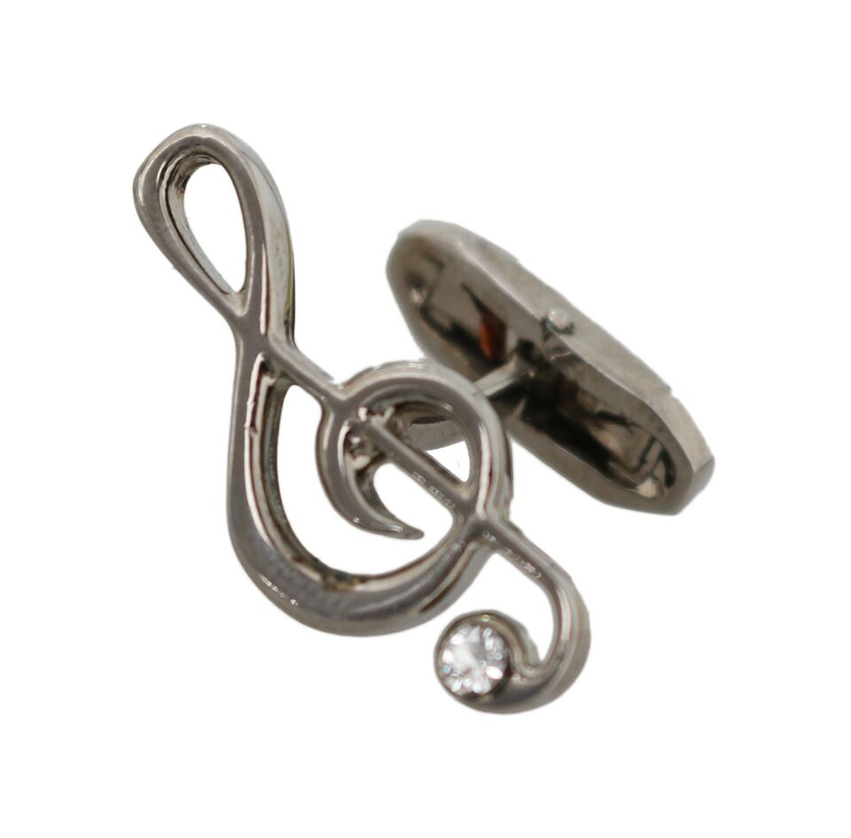 Silver Brass Tremble Clef Crystal Cufflinks