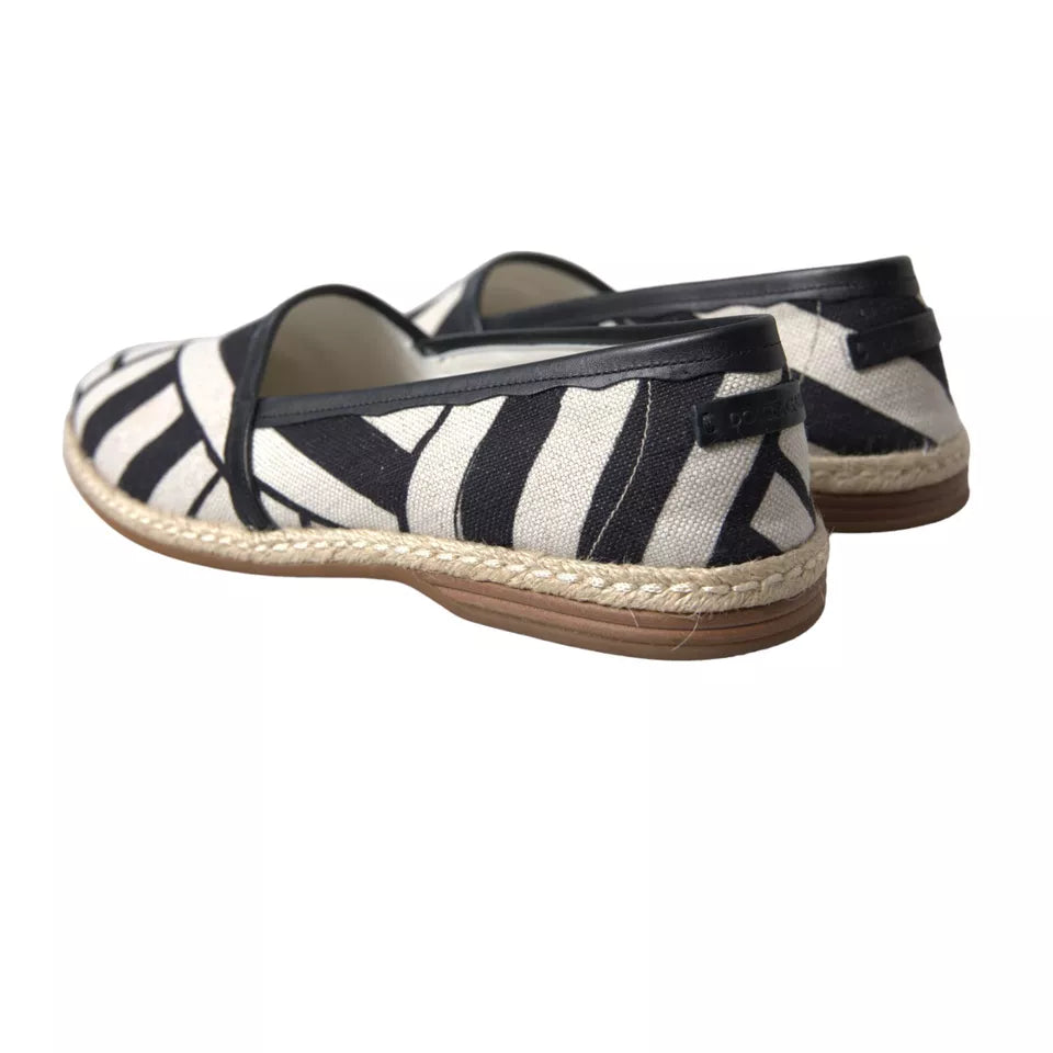 Black White Stripes Slip On Espadrille Shoes