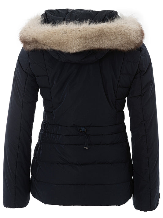 Elegant Blue Quilted Jacket with Fur Collar