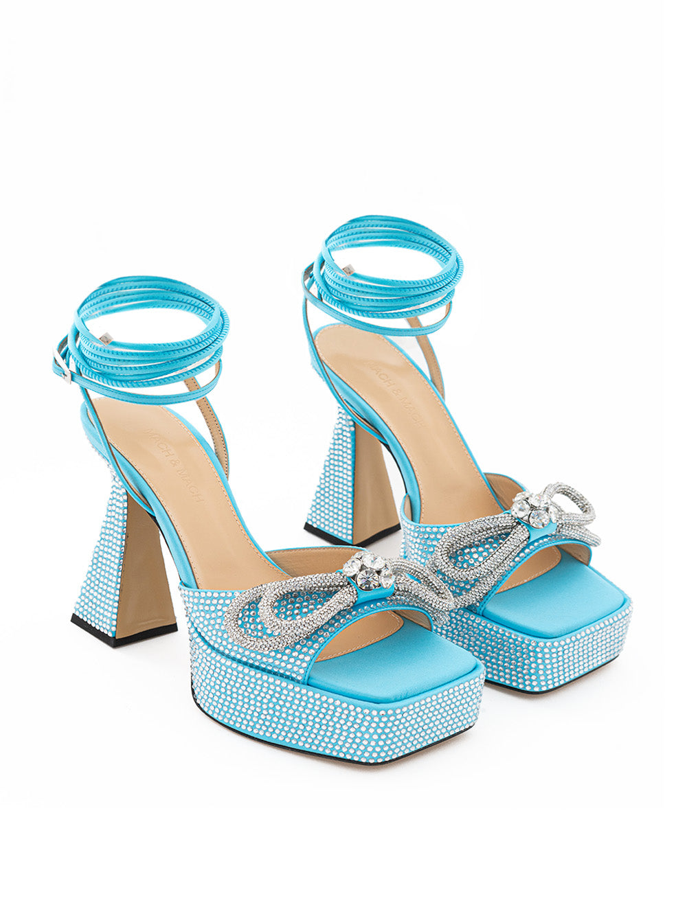 Elegant Light Blue Crystal Bow Sandals