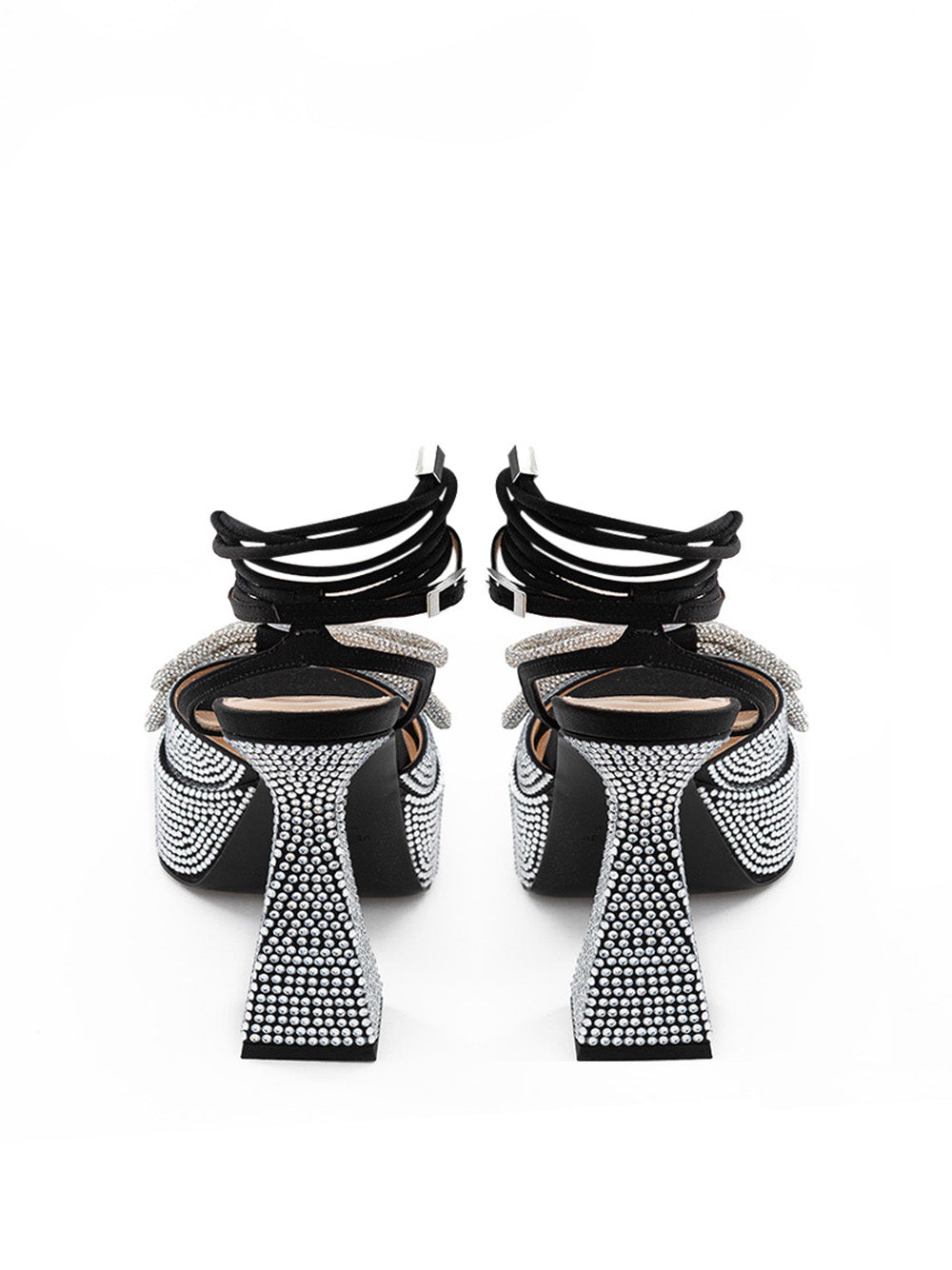 Crystal Bow Black Leather Sandals