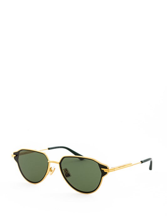 Elegant Golden Metal Sunglasses with Green Lens