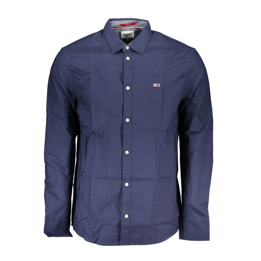 Elegant Blue Italian Collar Shirt with Contrasting Details