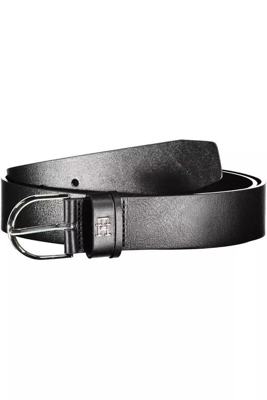 Elegant Black Leather Belt with Metal Buckle