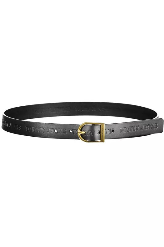 Elegant Black Leather Belt with Metal Buckle