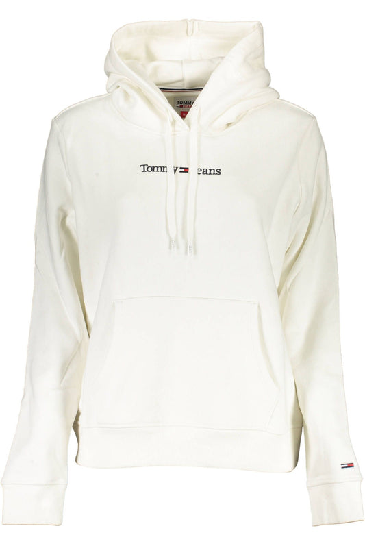 Chic White Hooded Sweatshirt with Central Pocket