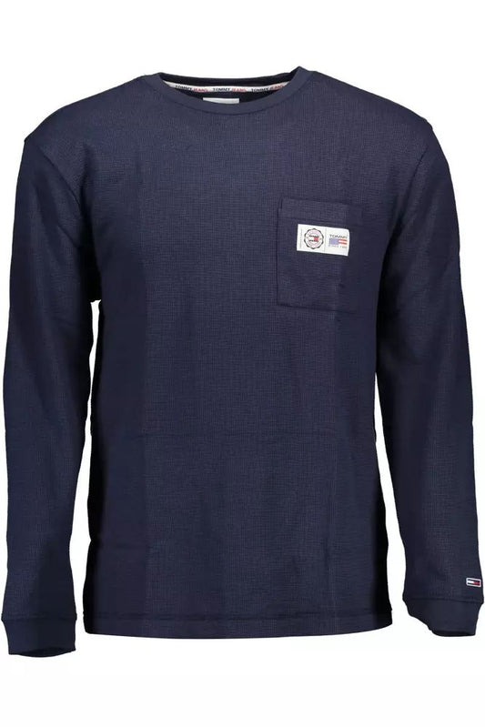 Elegant Blue Long-Sleeved Sweater with Logo Embroidery