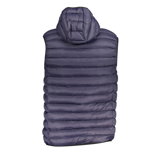 Hooded Sleeveless Zip-Up Blue Jacket