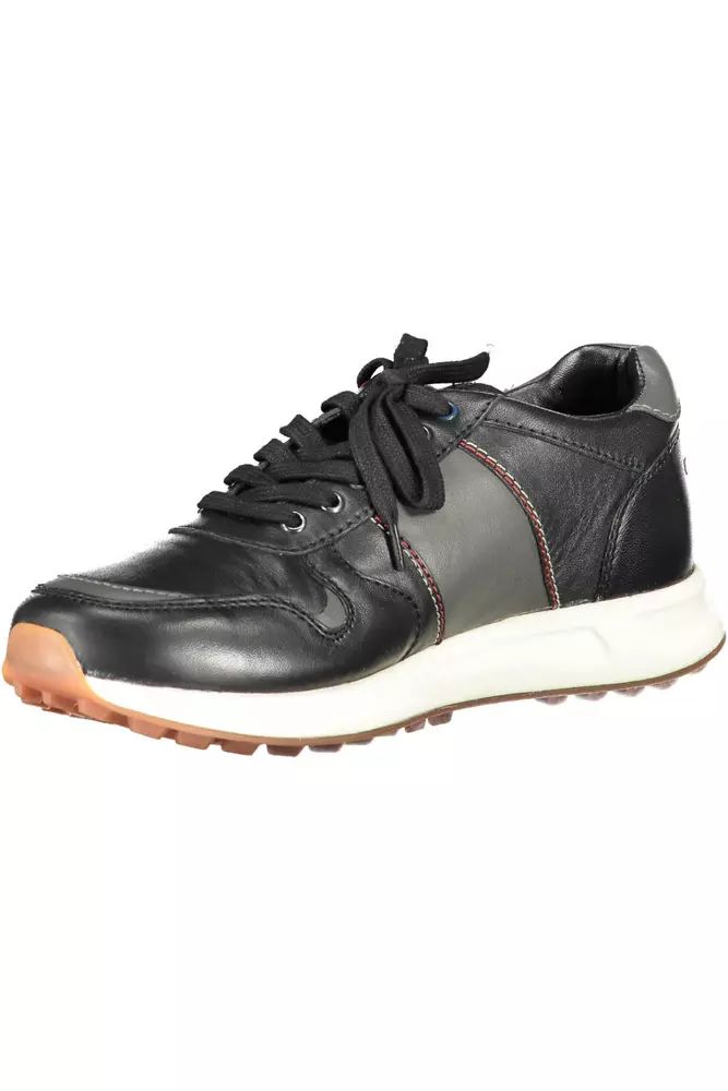 Sleek Black Eco Leather Sports Sneakers