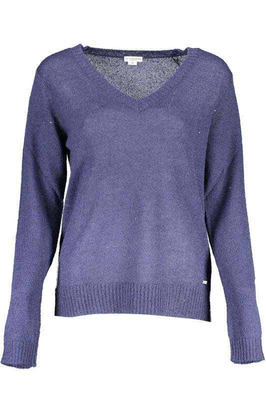 Chic V-Neck Logo Sweater in Blue