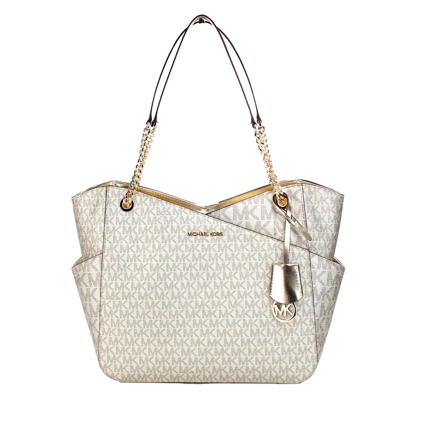 Jet Set Large Pale Gold Signature X Cross Chain Shoulder Tote Bag