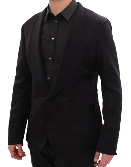 Elegant Black Silk Slim Fit Blazer