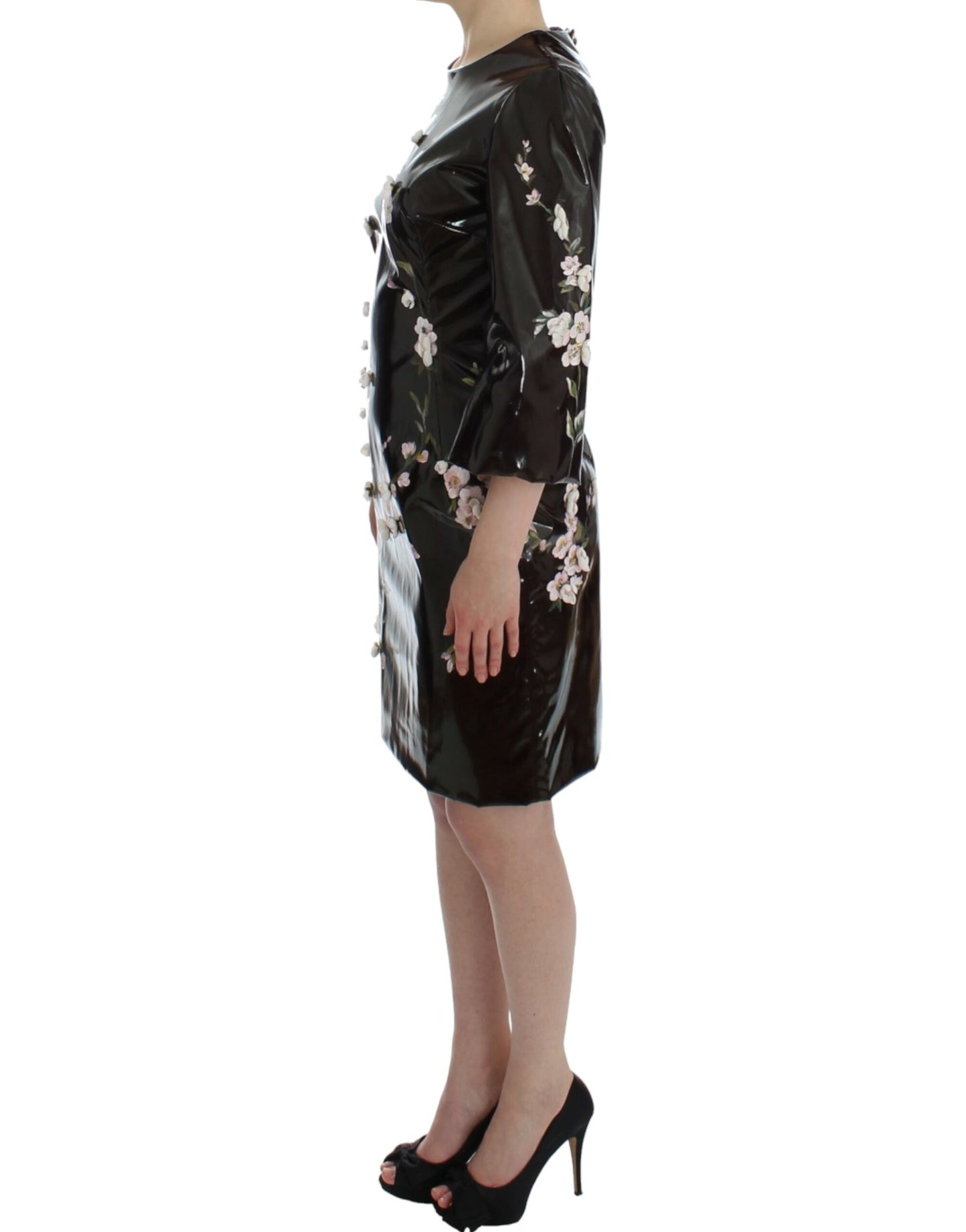 Black floral 3/4 Sleeve sheath dress