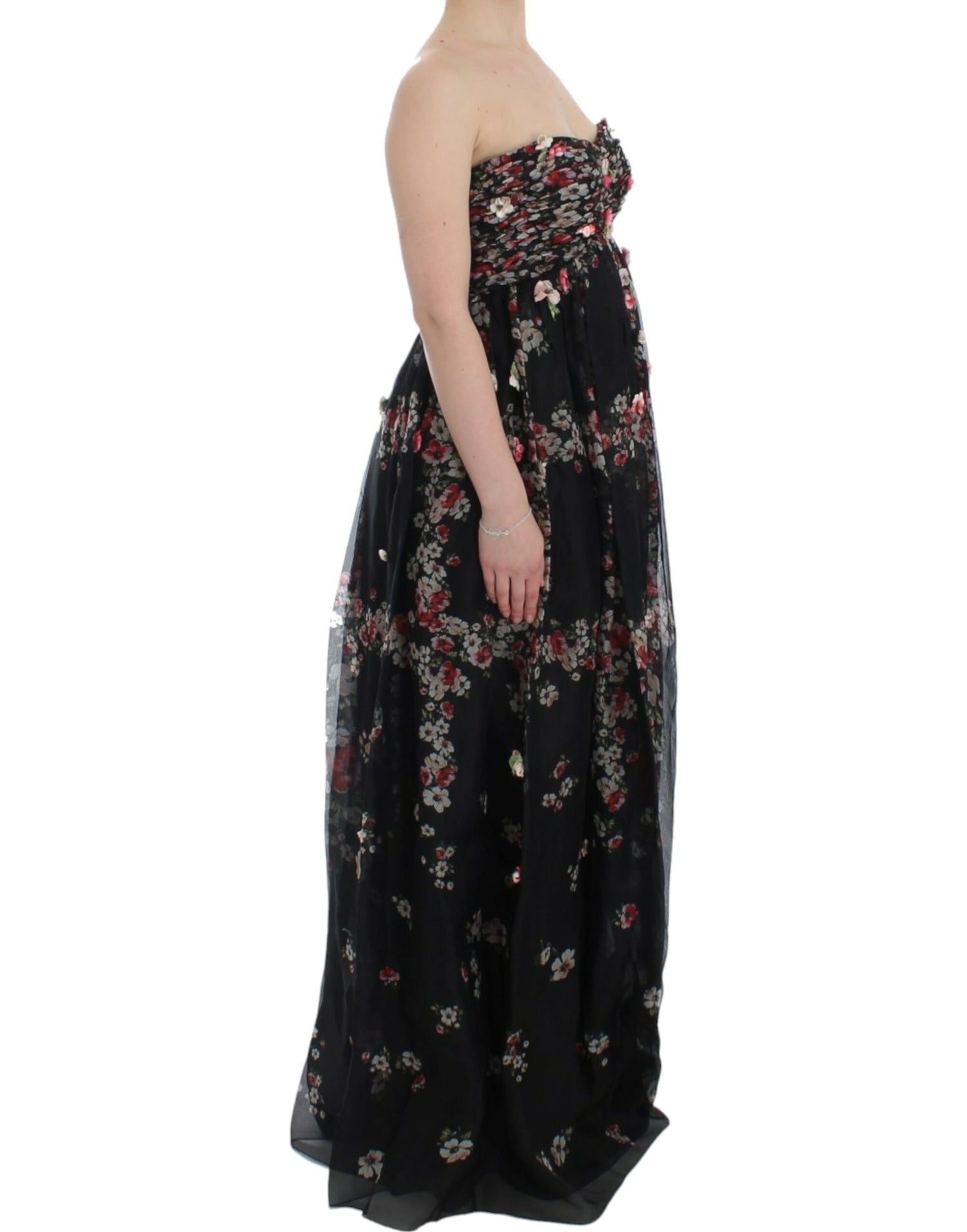 Masterpiece black floral print silk runway dress