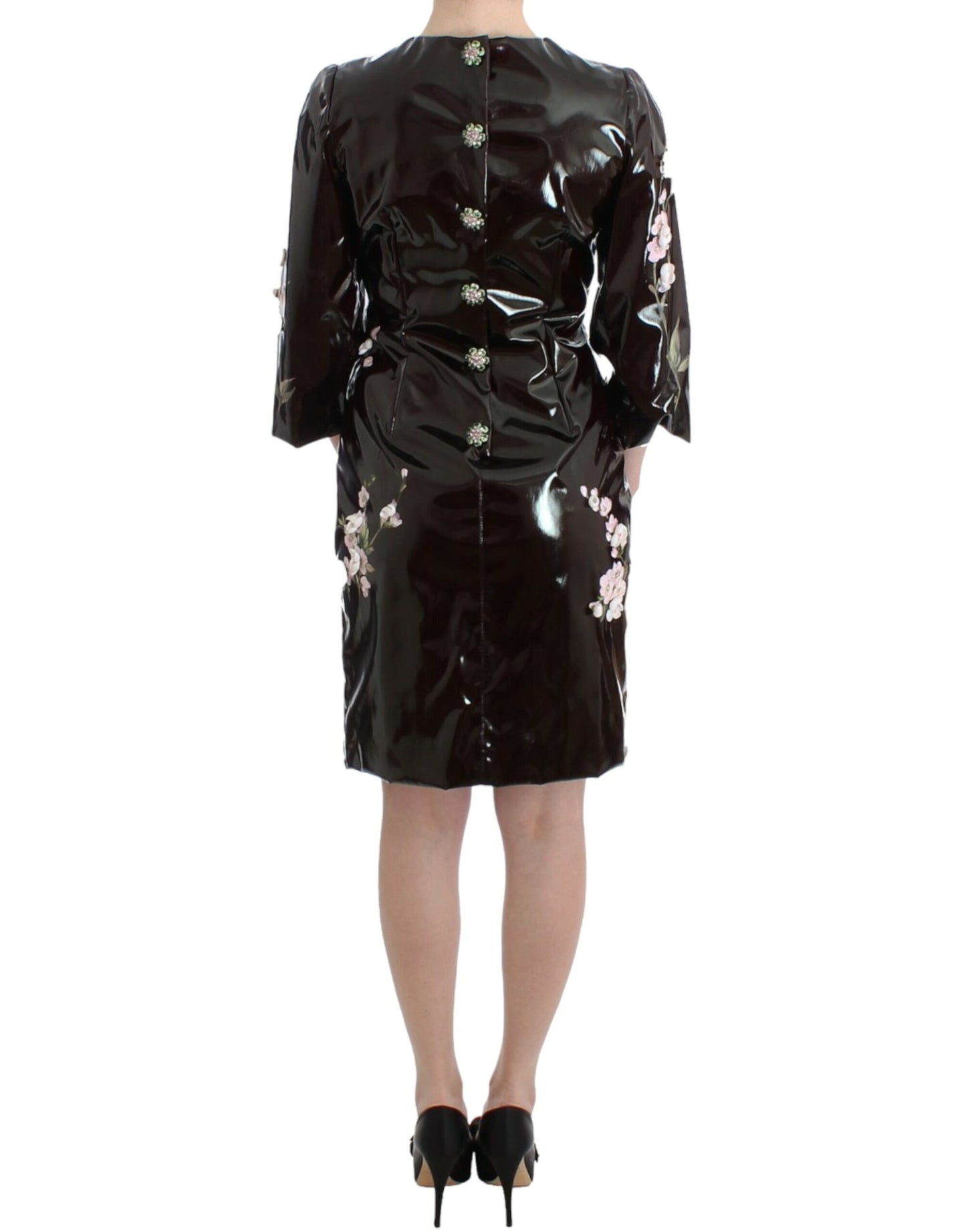 Black patent floral HANDPAINTED dress