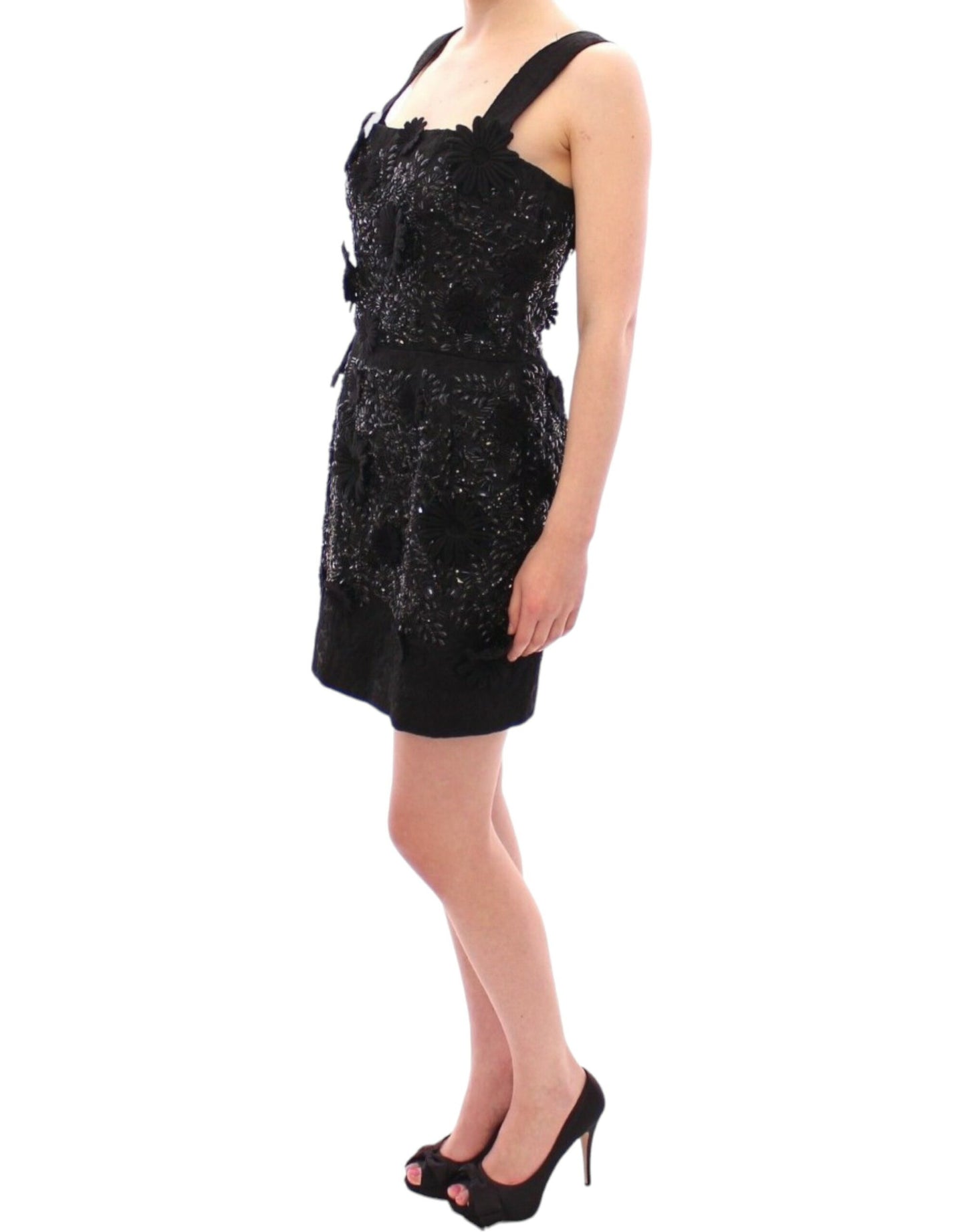 Black floral crystal embedded dress