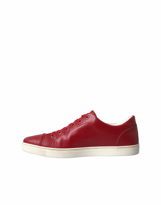 Elegant Red Leather Low Top Sneakers