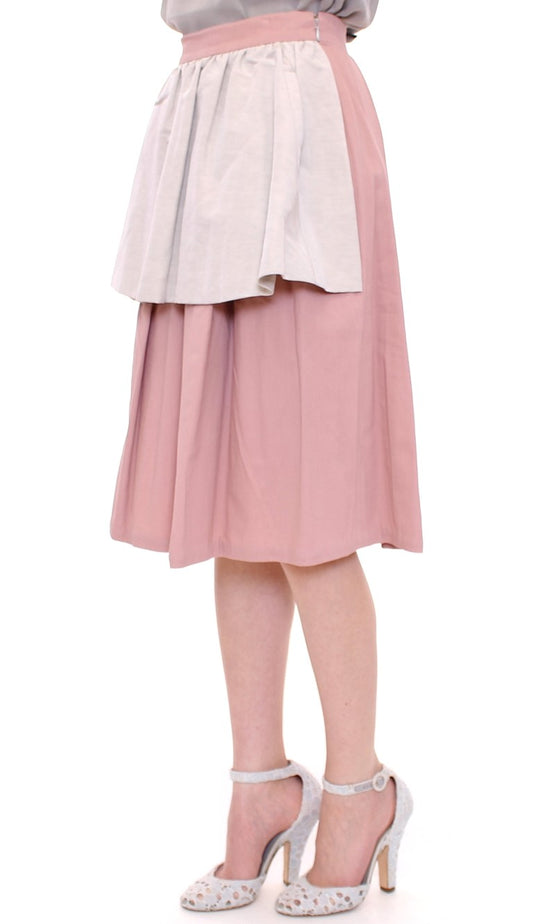 Elegant Pleated Knee-length Skirt in Pink and Gray