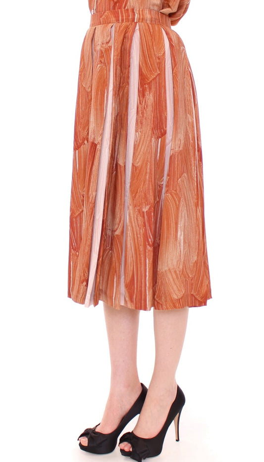 Brown Orange Below Knee Full Skirt