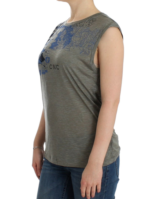 Gray print sleeveless t-shirt