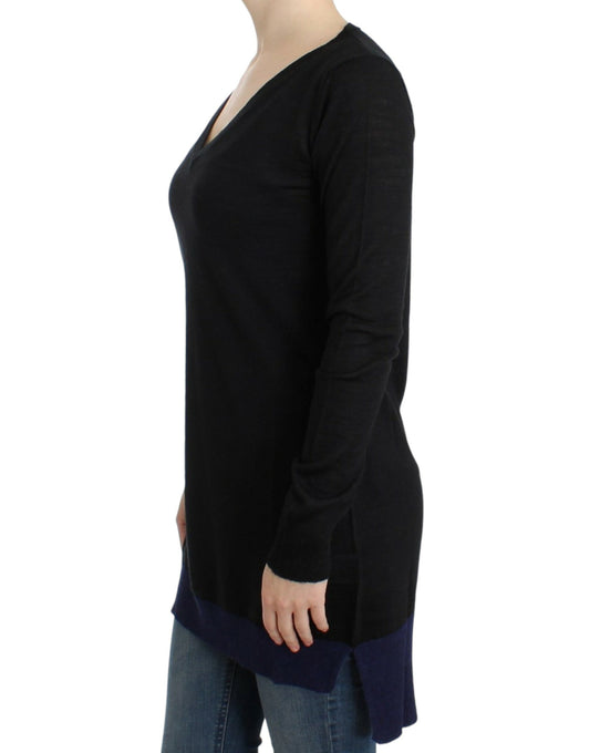 Black V-neck lightweight sweater