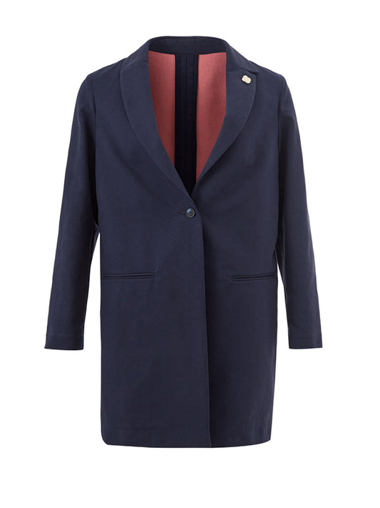 Elegant Blue Cotton Trench Jacket