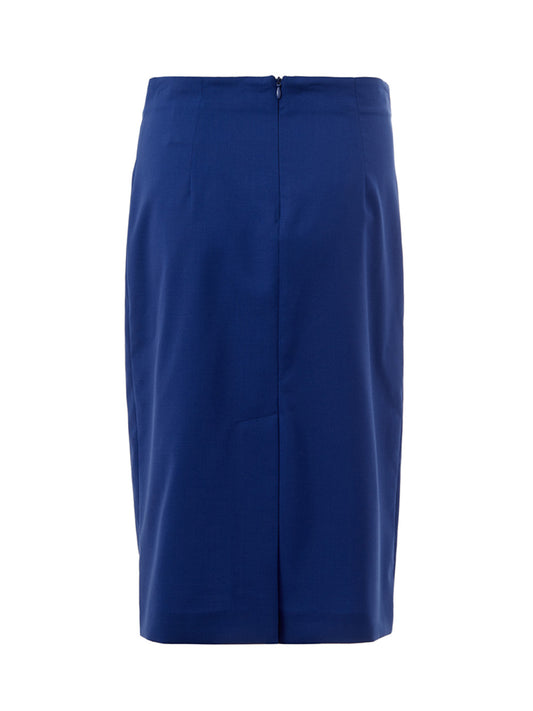 Elegant Blue Wool Pencil Skirt