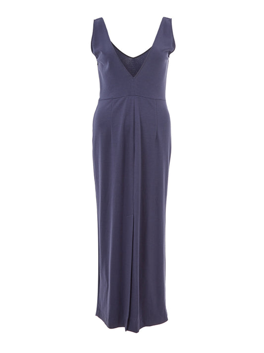 Elegant Blue Viscose Long Dress with Straps