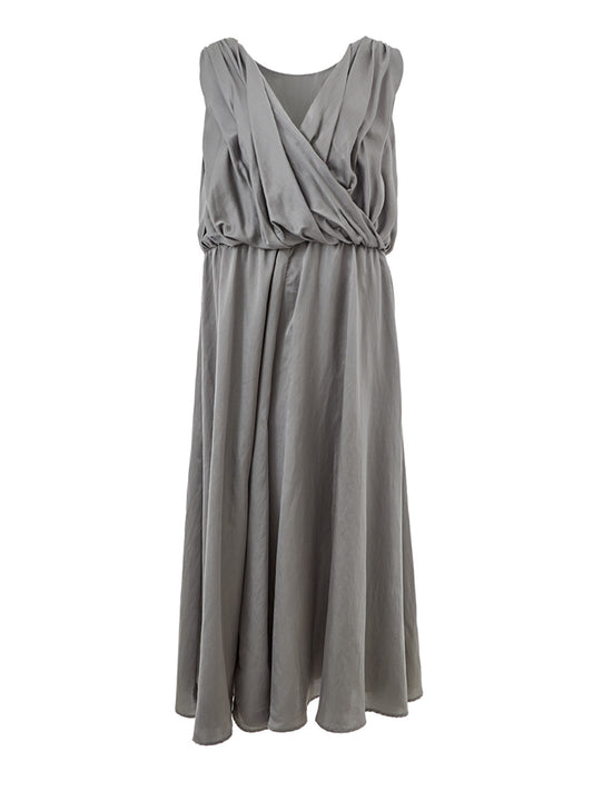 Elegant Silk Grey Dungarees Dress