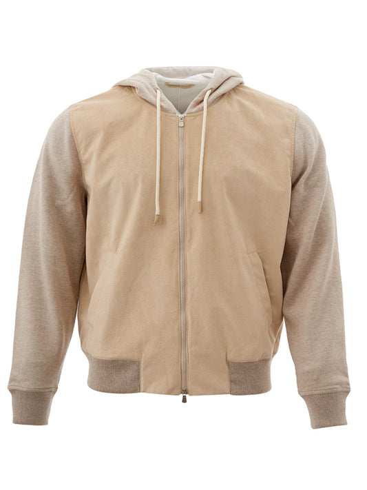 Beige Alcantara Hooded Zip Jumper