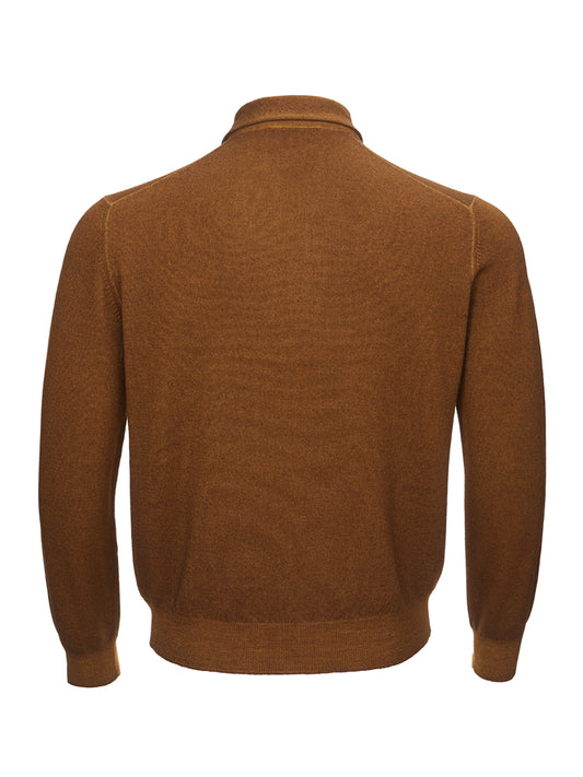 Elegant Brown Wool Polo Sweater