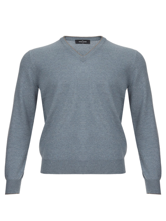 Elegant Grey Cashmere V-Neck Sweater