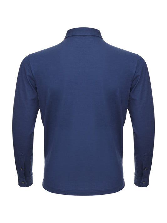 Elegant Blue Wool Polo Sweater