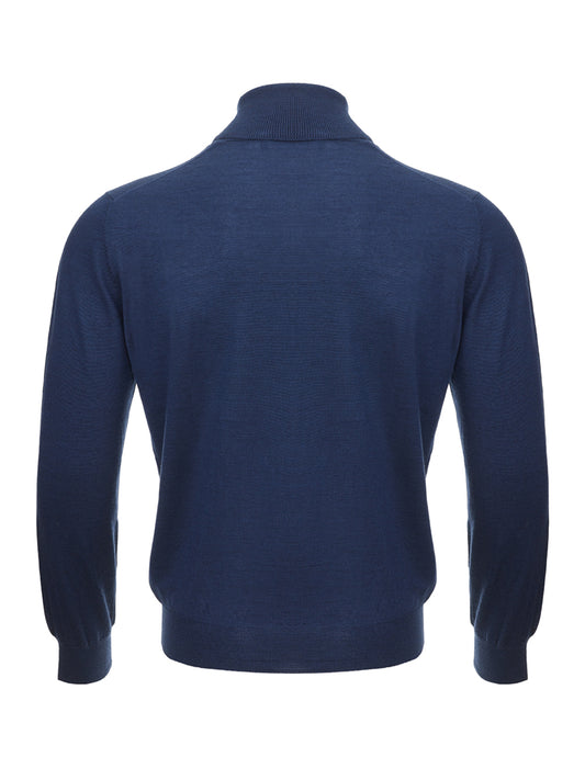 Elegant Cashmere & Silk Blue Turtleneck