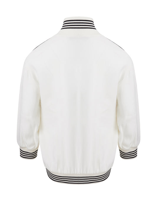 Elegant White Embroidered Zip Sweatshirt