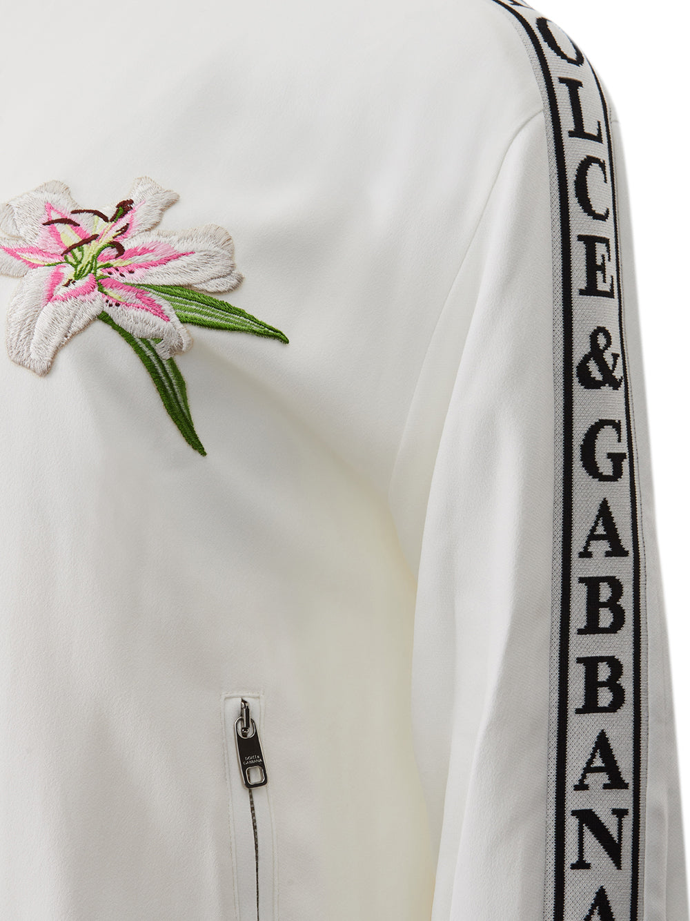 Elegant White Embroidered Zip Sweatshirt