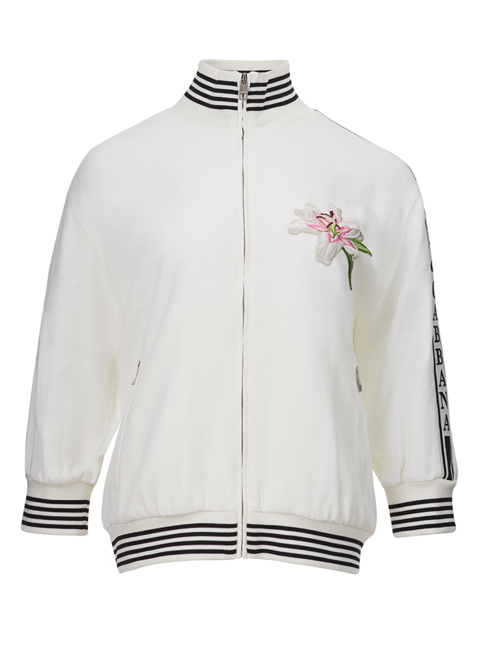 Elegant White Embroidered Zip Sweatshirt