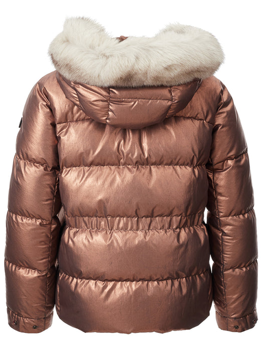 Elegant Bronze Quilted Jacket with Fox Fur Collar