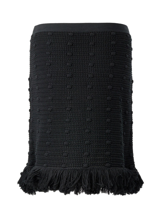 Elegant Black Cotton Skirt with Pompom Details