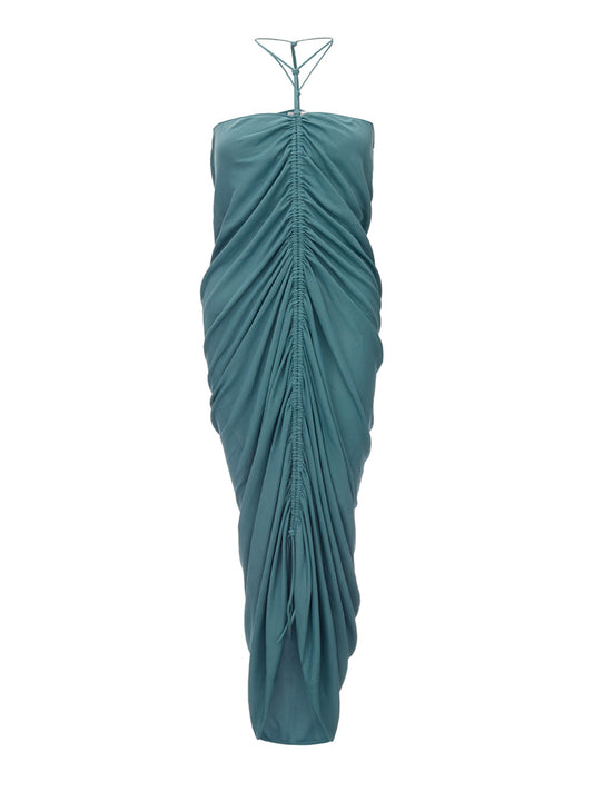 Elegant Asymmetric Green Viscose Dress