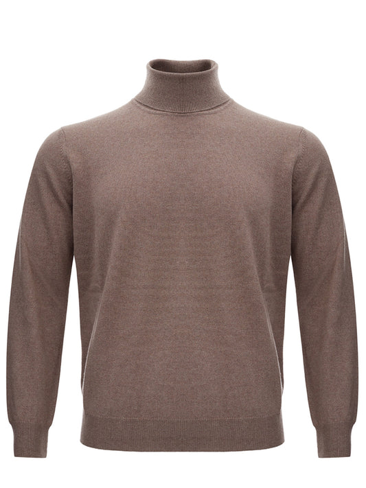 Elegant Dove Grey Turtleneck Wool Blend Sweater