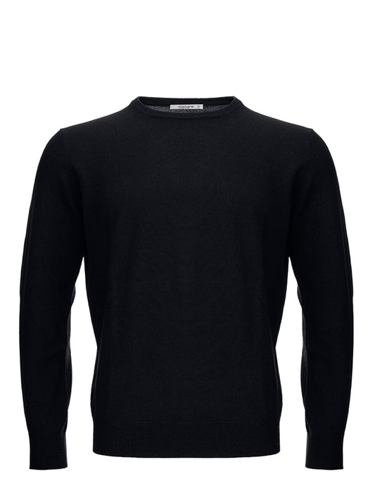 Chic Black Wool Blend Round Neck Sweater