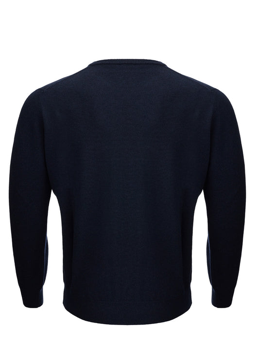 Elegant Blue Wool Blend Round Neck Sweater